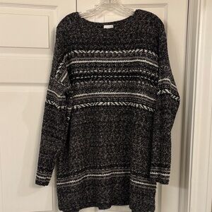 J.Jill Cozy Black, White and gray Tunic Sweater with beautiful stitching Large